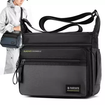 Мужская сумка, легкая нейлоновая сумка через плечо, деловая сумка для путешественников и путешественников чёрный