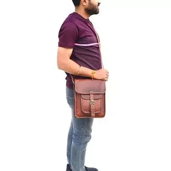Мужская сумка-мессенджер через плечо 11 дюймов из натуральной кожи в деревенском винтажном стиле ручной работы в стиле ретро Ba 11 x 9 x 3.5 in коричневый