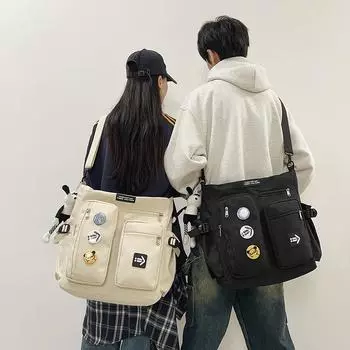 Мужская сумка-мессенджер для кампуса, сумка через плечо для студентов, женская сумка-тоут большой вместимости чёрный