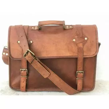 Мужская сумка-мессенджер для ноутбука ручной работы, портфель-сатчел, винтажная, новая, из верблюжьей кожи 18 x 14 x 6 in коричневый