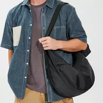 Мужская сумка-мессенджер Dumpling в японском стиле большой вместимости – универсальная и повседневная сумка через плечо чёрный
