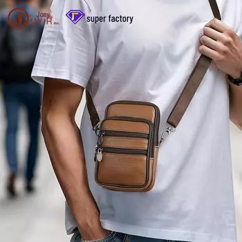 Мужская сумка-мессенджер и поясная сумка из натуральной кожи - многофункциональный кошелек из коровьей кожи для спорта и бизнеса на открытом воздухе 6041 чёрный