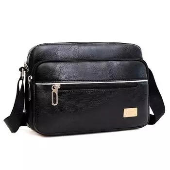 Мужская сумка-мессенджер из искусственной кожи, сумка через плечо, модная повседневная сумка для хранения, ручная сумка для мужчин, для бизнеса, путешествий, ежедневного использования, направление молнии случайное One Size чёрный