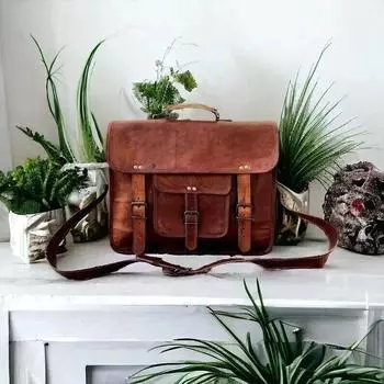 Мужская сумка-мессенджер из коричневой жесткой кожи, сумка-портфель на плечо для ноутбука 15 x 11 x 4 in коричневый