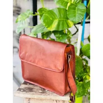 Мужская сумка-мессенджер из козьей кожи, натуральная сумка для ноутбука, коричневый портфель, новый 11 x 9 x 3 in коричневый