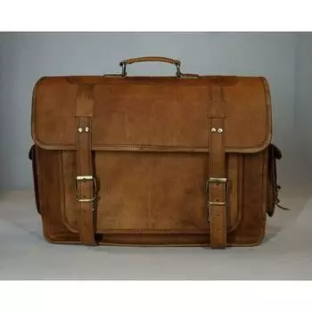 Мужская сумка-мессенджер из козьей кожи размером 16 дюймов, настоящая сумка-сэтчел, большой портфель для ноутбука внутри 16 x 12 x 6 in коричневый