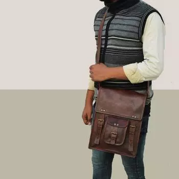 Мужская сумка-мессенджер из козьей кожи ручной работы из натуральной темно-коричневой винтажной сумки через плечо 10x3.5x13 коричневый