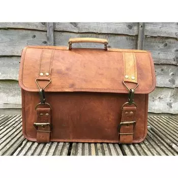 Мужская сумка-мессенджер из козьей кожи, натуральная сумка для ноутбука, коричневый портфель, новый 11 x 15 in коричневый