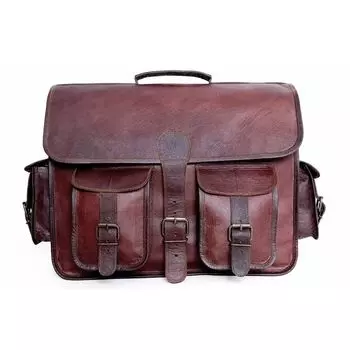 Мужская сумка-мессенджер из козьей кожи, настоящая сумка-портфель для ноутбука, коричневый портфель 12 x 16 x 5 in коричневый