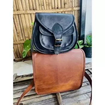 Мужская сумка-мессенджер из козьей кожи ручной работы коричневого цвета ( Бесплатные подарки. Черная сумка через плечо. Размер - 9 x 7 x 3 дюйма. ) 11 x 9 x 3 in коричневый