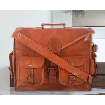 Мужская сумка-мессенджер из козьей кожи Настоящая сумка-сэтчел из натуральной кожи для ноутбука коричневый портфель 12 x 15 x 4 in коричневый