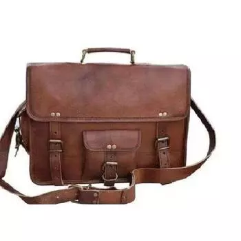 Мужская сумка-мессенджер из натуральной козьей кожи, настоящая сумка для ноутбука, коричневая сумка 15 x 11 x 5 in коричневый