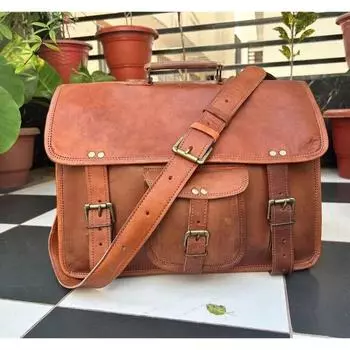 Мужская сумка-мессенджер из натуральной кожи через плечо для ноутбука через плечо 11 x 15 x 5 in коричневый