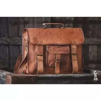 Мужская сумка-мессенджер из натуральной кожи ручной работы в винтажном стиле для ноутбука 11 x 9 x 3 in коричневый