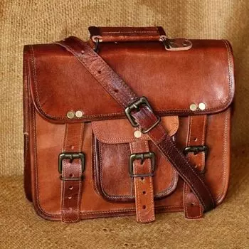 Мужская сумка-мессенджер из натуральной кожи ручной работы в винтажном стиле для ноутбука 11 x 9 x 3 in коричневый
