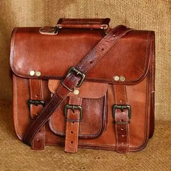 Мужская сумка-мессенджер из натуральной кожи ручной работы в винтажном стиле для ноутбука 11 x 9 x 3 in коричневый
