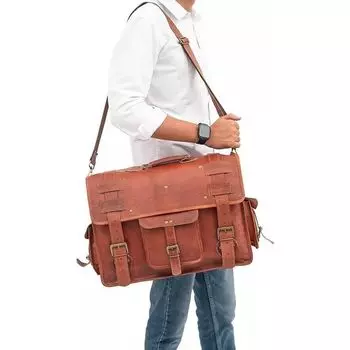 Мужская сумка-мессенджер из натуральной кожи Goat Enigma, сумка-портфель для ноутбука коричневого цвета 15 x 11 x 4 in коричневый