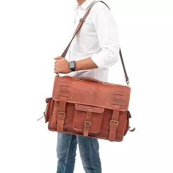 Мужская сумка-мессенджер из натуральной кожи Goat Enigma, сумка-портфель для ноутбука коричневого цвета 15 x 11 x 4 in коричневый