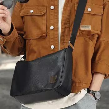 Мужская сумка-мессенджер из натуральной кожи для мотоциклистов - большая вместимость, повседневная мода чёрный