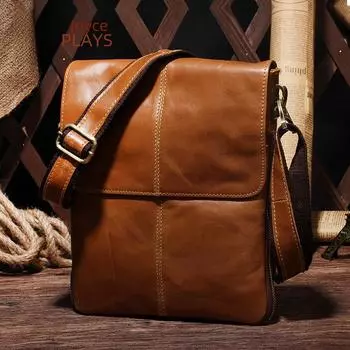 Мужская сумка-мессенджер из натуральной кожи в стиле ретро с вертикальным ремешком через плечо