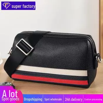 Мужская сумка-мессенджер из натуральной кожи большой вместимости - повседневная контрастная расцветка size 6 чёрный