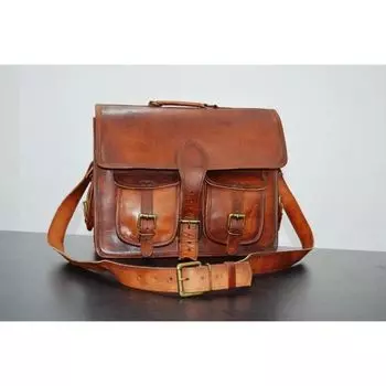 Мужская сумка-мессенджер из натуральной винтажной кожи, на плечо, для ноутбука, портфель 13 x 10 x 4 in