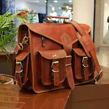 Мужская сумка-мессенджер из натуральной винтажной коричневой кожи через плечо для ноутбука, портфель 18 x 14 x 5 in коричневый