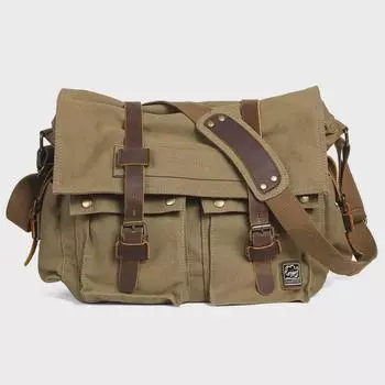 Мужская сумка-мессенджер из ретро-холста 17 дюймов для использования на открытом воздухе и в повседневной жизни хаки