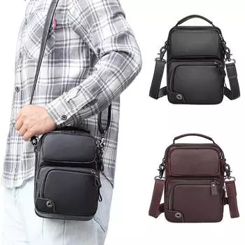 Мужская сумка-мессенджер Jiamida из натуральной кожи с несколькими карманами, подходит для iPad 7,9 дюйма чёрный