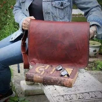 Мужская сумка-мессенджер ручной работы коричневого цвета, новая винтажная кожаная сумка через плечо для ноутбука 11 x 9 x 3 in коричневый