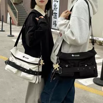 Мужская сумка-мессенджер с завязками на шнурке, вместительная, с несколькими карманами, женская сумка через плечо светло-синий