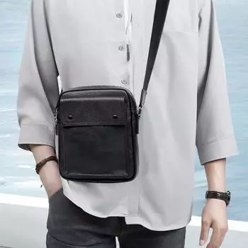 Мужская сумка, модная, горизонтальная, из натуральной кожи, мужская сумка через плечо, повседневная, почтальон, простая, верхний слой, из коровьей кожи, сумка через плечо чёрный