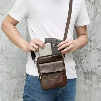 Мужская сумка мужская кожаная повседневная сумка через плечо из коровьей кожи мужская маленькая сумка через плечо чёрный