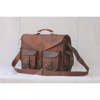 Мужская сумка, мужская сумка через плечо из натуральной кожи, винтажный портфель для ноутбука 11 x 15 x 4 in коричневый