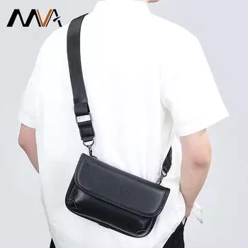 Мужская сумка MVA из натуральной кожи, спортивные черные сумки на плечо для мужчин, водонепроницаемая деловая сумка, сумка-мессенджер 6088 чёрный