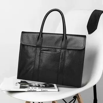 Мужская сумка-портфель из натуральной кожи для ноутбука - Высококачественная, вместительная, модная сумка из коровьей кожи top layer leather strapless чёрный