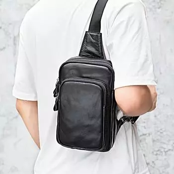 Мужская сумка-саквояж, повседневная сумка на грудь, большая вместимость, сумка через плечо, модная трендовая сумка на голову из коровьей кожи чёрный