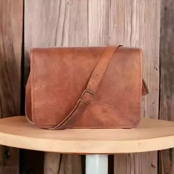 Мужская сумка-сэтчел из натуральной козьей кожи коричневого цвета с ремнем через плечо. 13 x 10 x 4 in коричневый