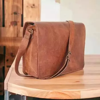 Мужская сумка-сэтчел из натуральной козьей кожи коричневого цвета с ремнем через плечо. 13 x 10 x 4 in коричневый