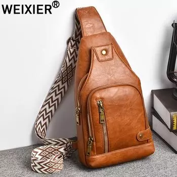Мужская сумка WEIXIER, нагрудная сумка через плечо, модная водоотталкивающая простая и легкая нагрудная сумка с усиленной пряжкой кофейный