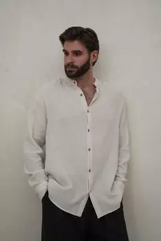 Мужская светло-бежевая муслиновая рубашка оверсайз Owen с круглым вырезом