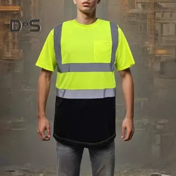 Мужская светоотражающая одежда с коротким рукавом и круглым вырезом, светоотражающая футболка с сетчатыми вставками, промышленная рабочая одежда XXL чёрный