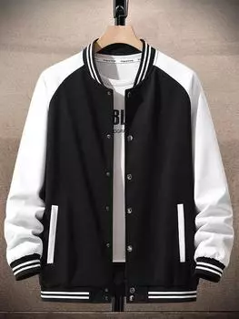 Мужская свободная бейсбольная куртка осень 2024 года — модный повседневный стиль для подростков и студентов XXXL чёрный