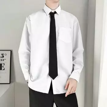 Мужская свободная белая рубашка с длинными рукавами в гонконгском стиле с галстуком - тенденция в стиле колледжа 4XL