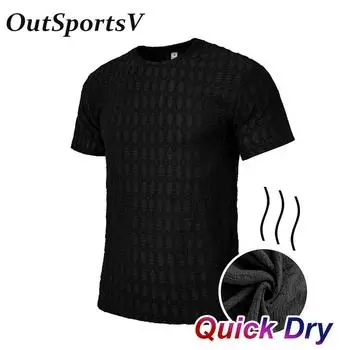 Мужская свободная черная быстросохнущая дышащая летняя одежда с коротким рукавом футболки пуловеры толстовки для мужчин тренировки фитнес топы блузки мужские S чёрный