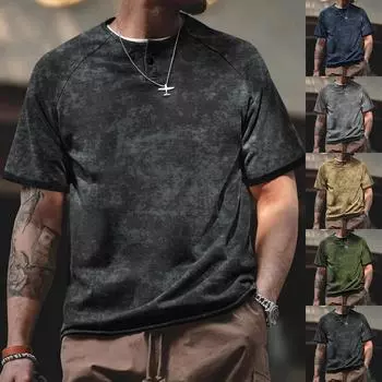 Мужская свободная футболка большого размера с рукавами реглан, потертая ретро с короткими рукавами L