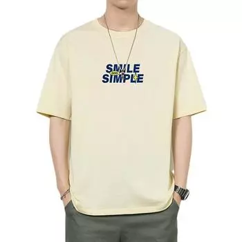 Мужская свободная футболка с короткими рукавами из двойной пряжи. Простая и удобная нижняя часть рубашки. S