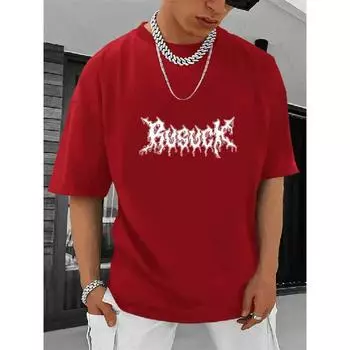 Мужская свободная футболка с принтом, футболка большого размера с коротким рукавом и круглым вырезом для мужчин S бежевый