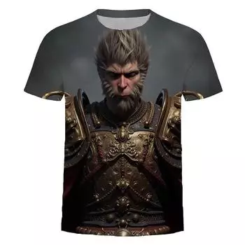 Мужская свободная футболка свободного покроя из серии WuKong, уличная одежда, черная летняя футболка с принтом 3D Fairy S