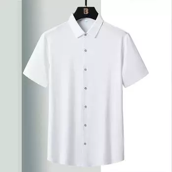 Мужская свободная и негабаритная повседневная эластичная рубашка из ледяного шелка с короткими рукавами, летняя рубашка с короткими рукавами L